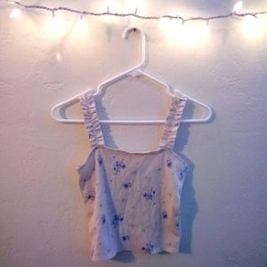 Forever 21 Cute Ruffle Scrunch Strap Tank Crop Top Ribbed Floral Lavender Small